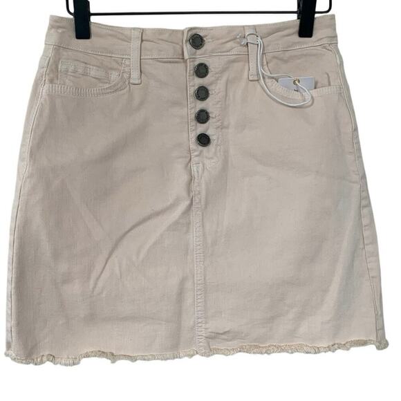 NWT Just Black Denim Frayed Edge Button Fly A-line Mini Skirt - Picture 1 of 9